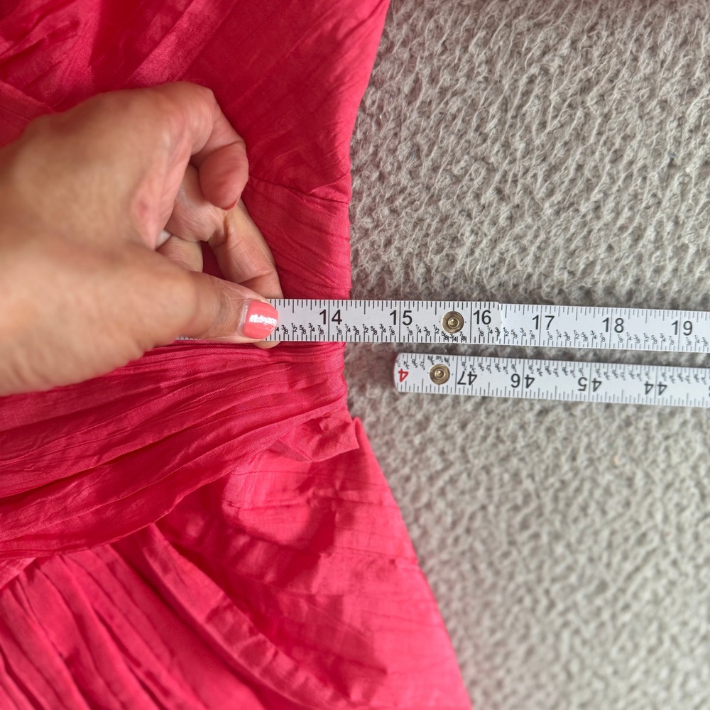 Vintage 80s Pink Puff Sleeve Cocktail Dress sz 10 Hot Pink Ruffle Ruched - Picture 6 of 10